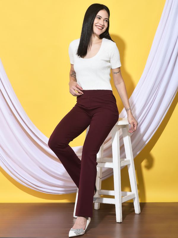 Straight-Leg Stretch Trousers for Women - Wine (PR-STP)