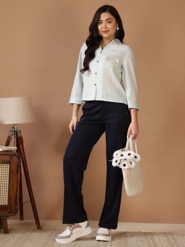 Blush Whisper Cotton Crop Shirt for Women - Green