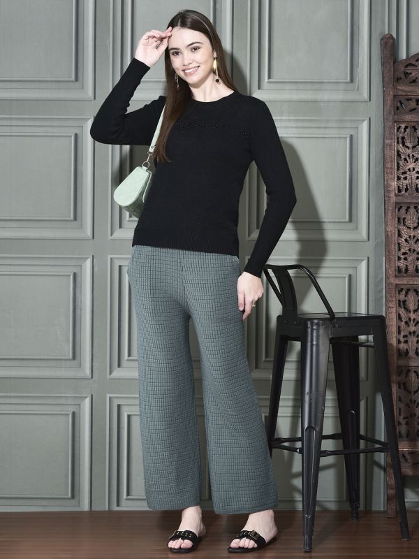 Poly-Spandex Straight-Fit Trousers for Women - Green (WK-PL-001)