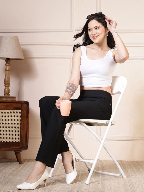 Stretch Denim Bootcut Flared Pants for Women - Black