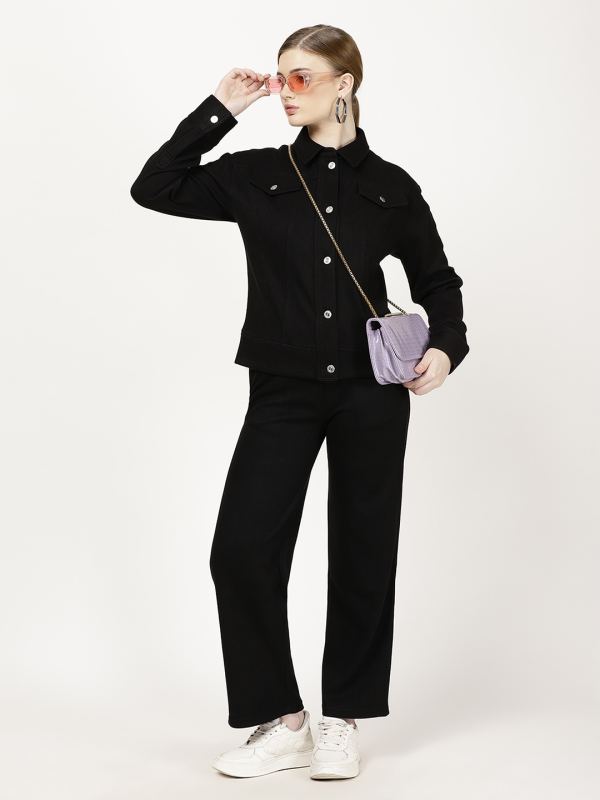 Poly-Spandex Relaxed Co-ord Pants for Women - Black (WL)