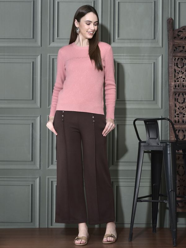 Wide-Leg Cropped Stretch Trousers for Women - Coffee (WL-125)