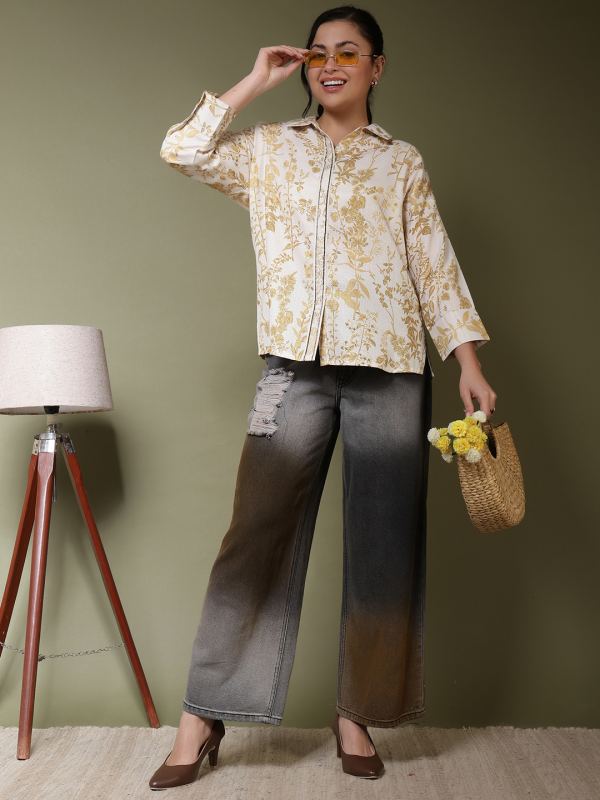 The Botanical Draft Printed Shirt for Women - Cream