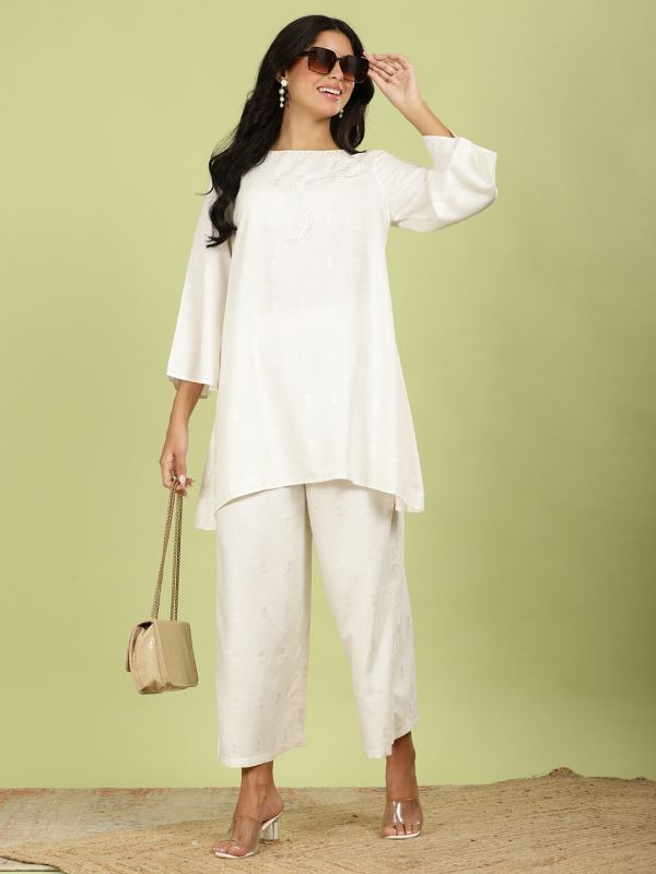 Ivory Hand-Embellished Co-ord Set for Women - Ivory