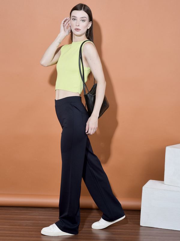 Stretch Straight-Leg Trousers for Women - Navy Blue (PR-172)