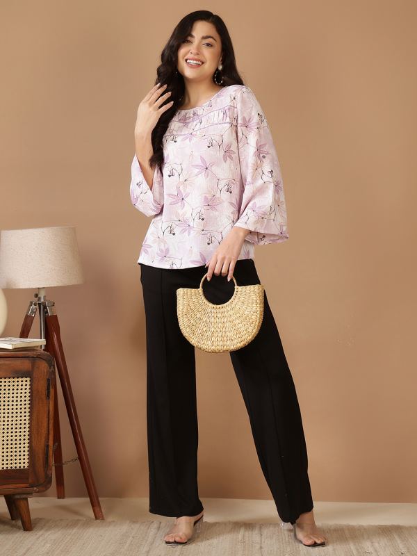 The Pastel Poetry Pleated Yoke Top for Women - Pink