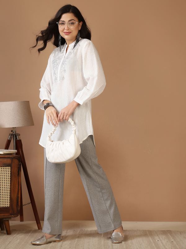 Ribbed Wide-Leg Athleisure Trousers for Women - Grey (RB-FS)