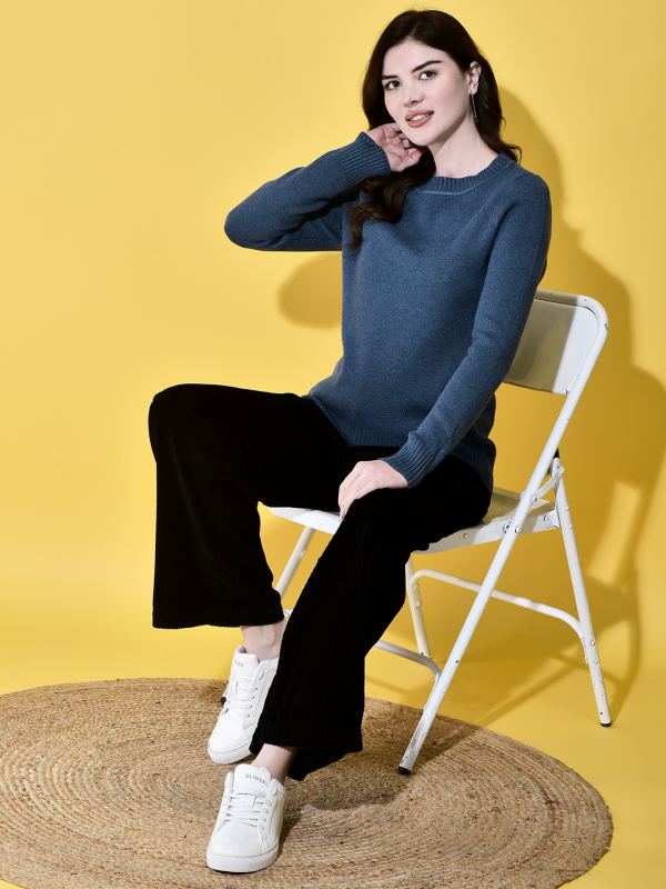 Sweater Dreams Crew-Neck Sweater for Women - Teal Blue