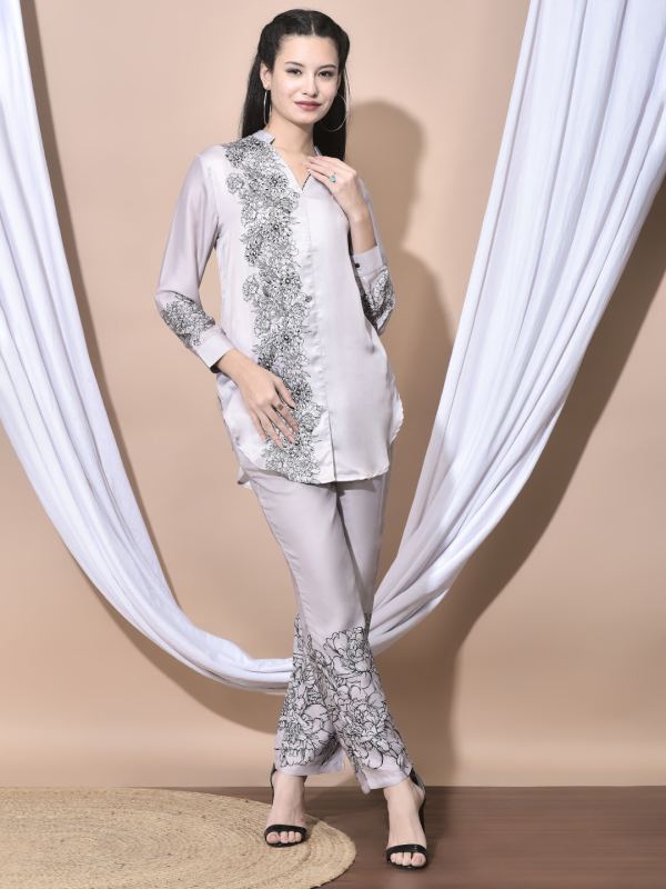 Orchid Grace Modal Satin Co-ord Set for Women - Beige
