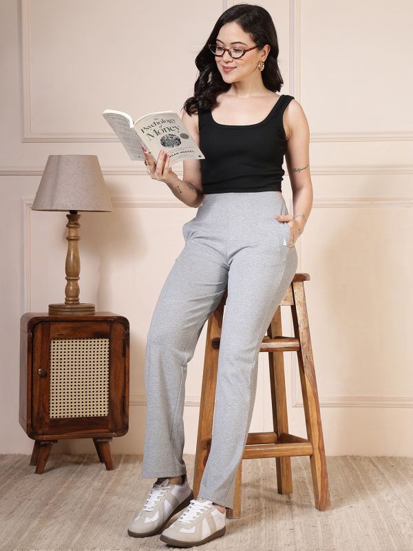 Athleisure Straight-Leg Trousers for Women - Grey (RB-WL)