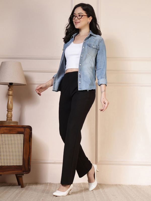 Athleisure Straight-Leg Trousers for Women - Black (RB-WL)