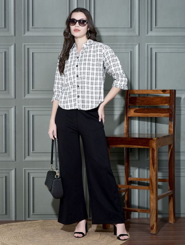Classic Cotton Check & Stripe Shirt for Women - Black Check