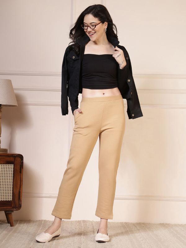 Fleece-Lined Winter Stylo Pants for Women - Beige (FLC)