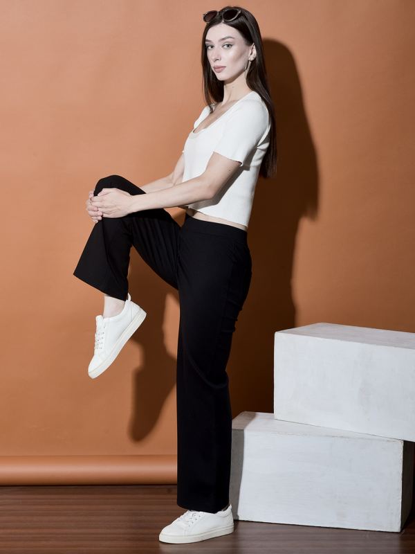 Stretch Straight-Leg Trousers for Women - Black (PR-172)