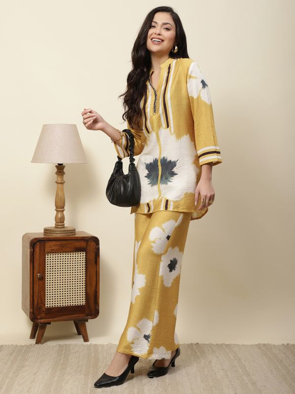 The Azure & Amber Linen Viscose Co-ord Set for Women - Mustard