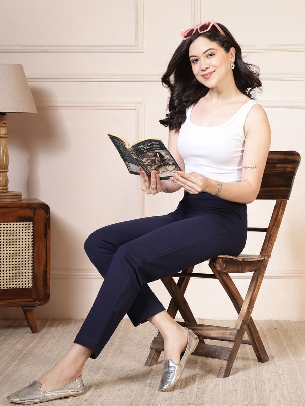 Fleece-Lined Winter Stylo Pants for Women - Navy Blue (FLC)