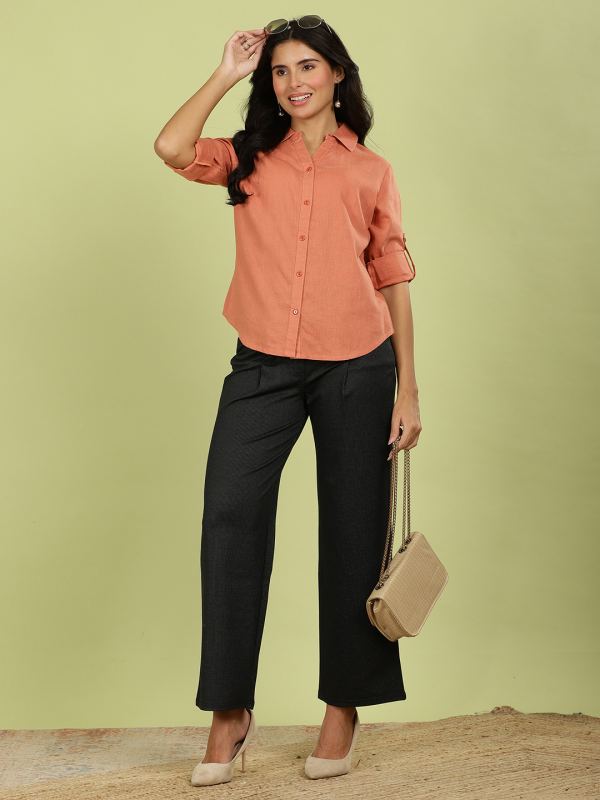 Essential Cotton Slub Shirt for Women - Rust