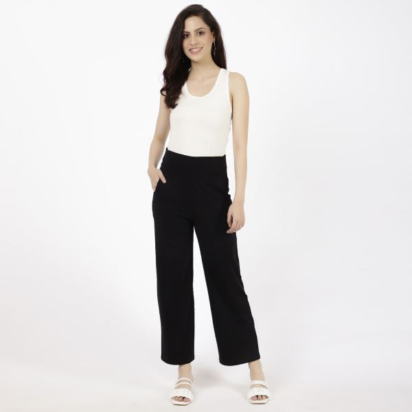 Glamour High-Rise Cotton Stretch Culottes for Women - Black