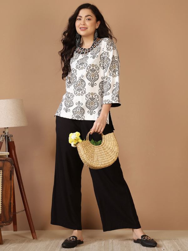 The Meridian Motif Handwork Co-ord Set for Women - Black