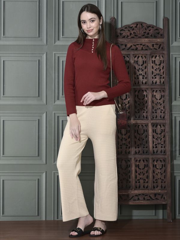 Poly-Spandex Straight-Fit Trousers for Women - Ivory (WK-PL-001)