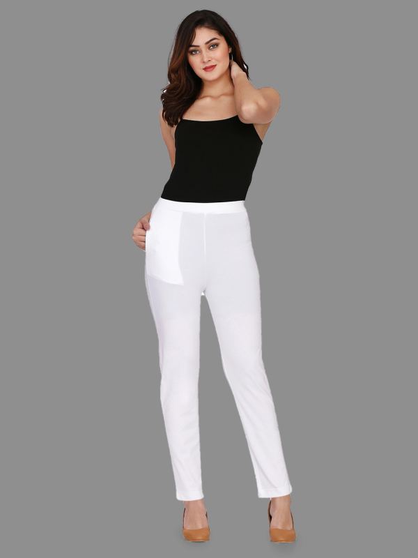 Stylo Slim-Straight Cotton Stretch Pants for Women - White