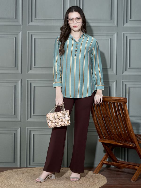 Classic Line Striped Tunic for Women - Green