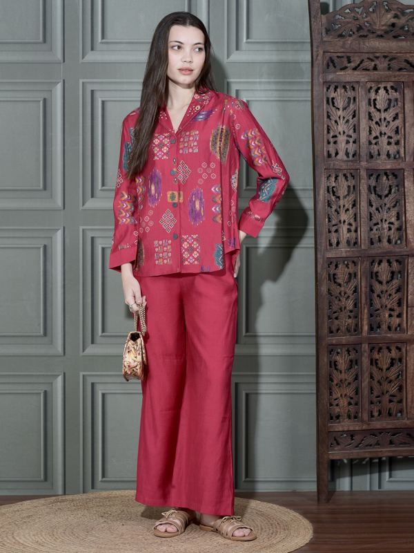 Royal Jaipuri Printed Handwork Co-ord Set for Women - Fuchsia