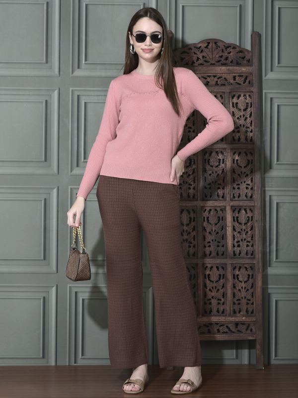 Poly-Spandex Straight-Fit Trousers for Women - Brown (WK-PL-001)
