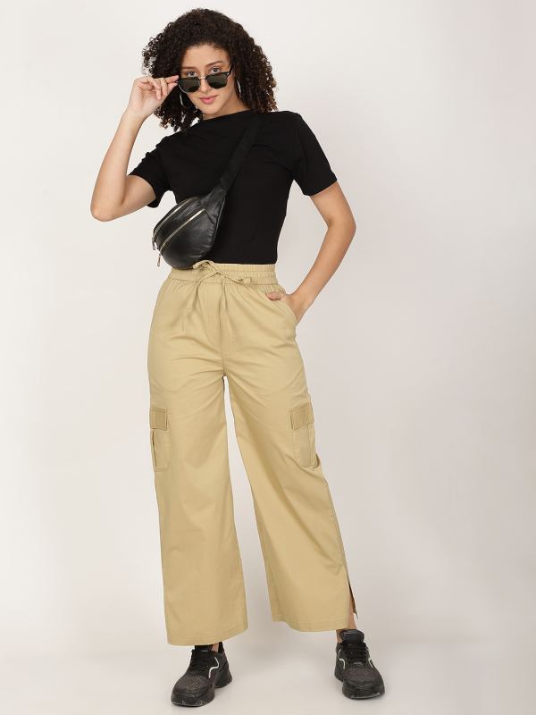 The Modern Poly-Viscose Cargo Pants for Women - Beige