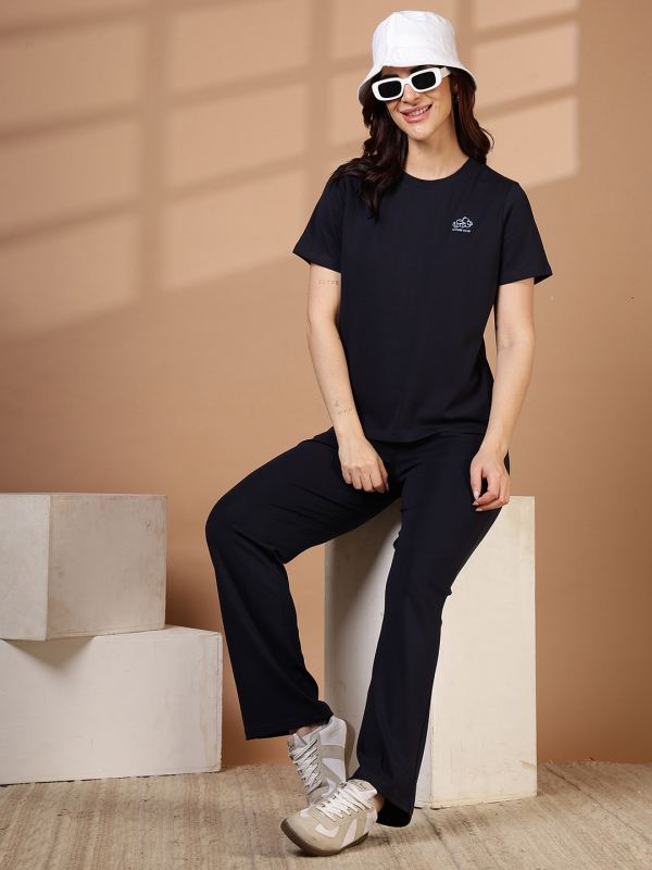 Luxe Core Ribbed Stretch Top for Women - Navy Blue